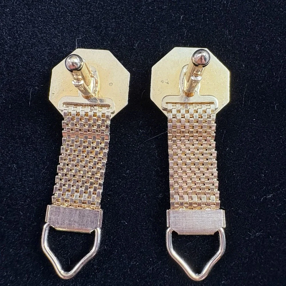 VTG 60s Cufflinks Gold‎ Octagon Mesh Wrap Men Retro Classic Mod Festival